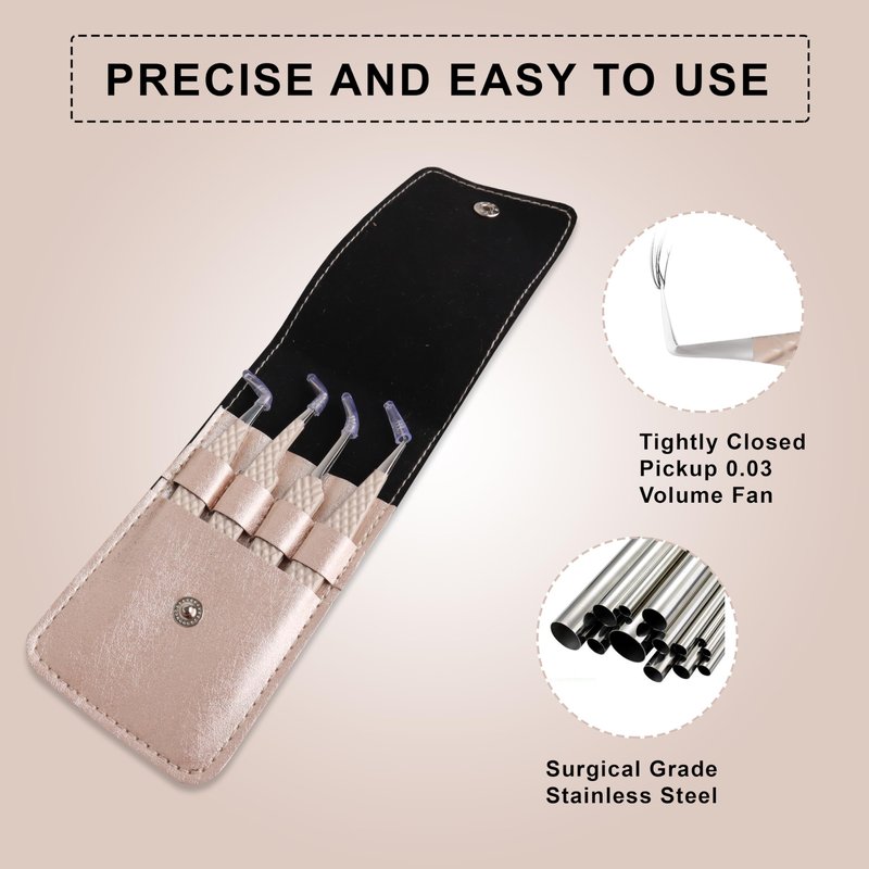 Fiber Tip Lash Tweezers For Eyelash Extension Tweezers Professional Eyelash Extension Tweezer - Set of 4 Pcs Diamond Grip Stainless Steel Fiber Tweezer (4, Peach)