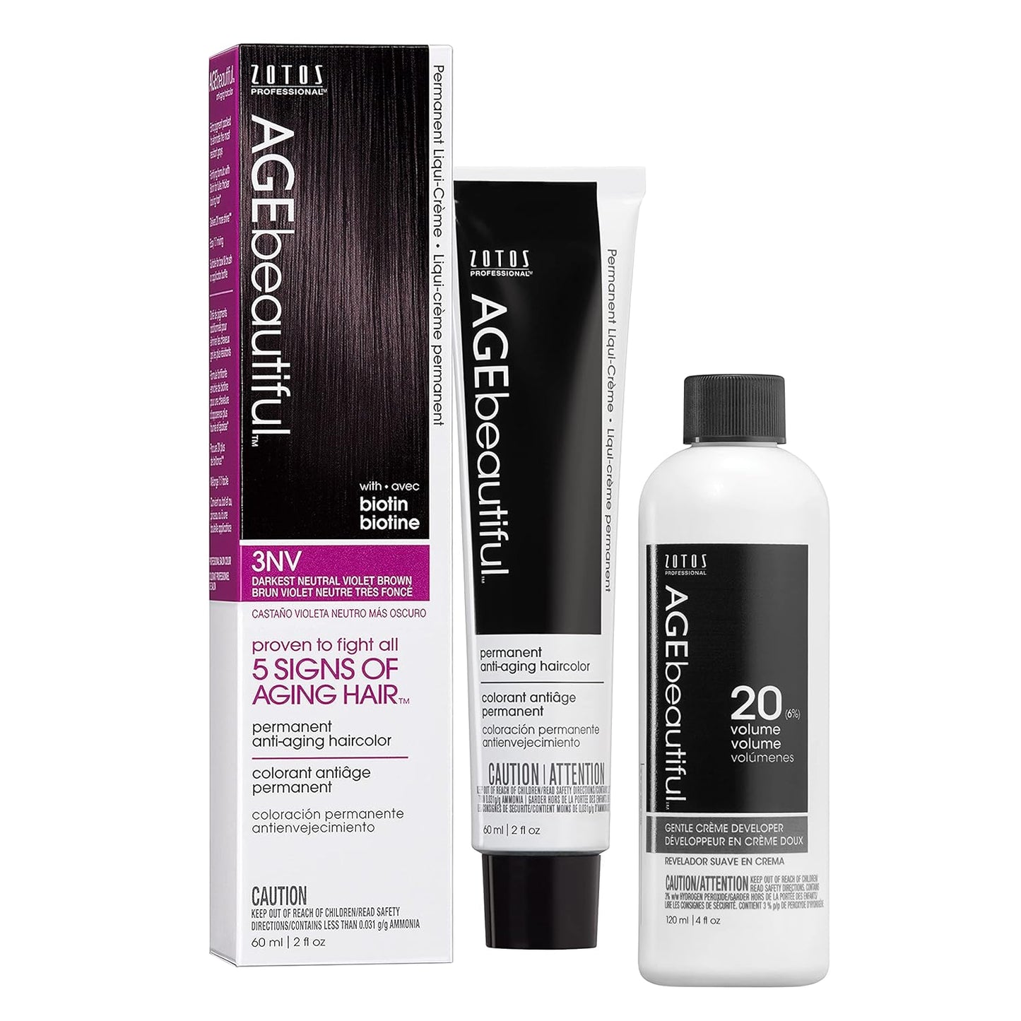 AGE Beautiful Permanent Hair Color Cream - 100% Gray Coverage Hair Dye with Biotin for Fuller, Thicker Hair | Professional Salon Quality