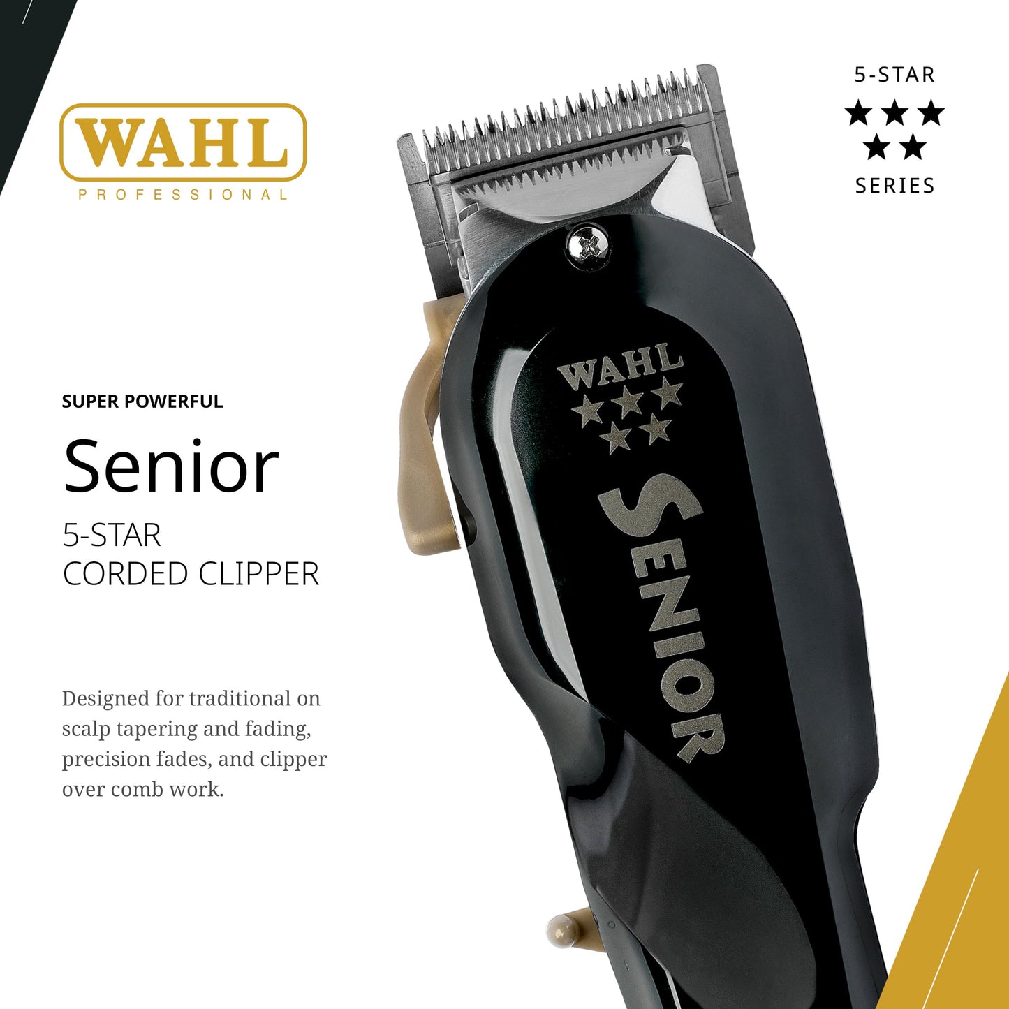 Wahl Professional 5 Star Senior Clipper, V9000 Motor, Adjustable Taper Lever, Includes 3 Cutting Guides