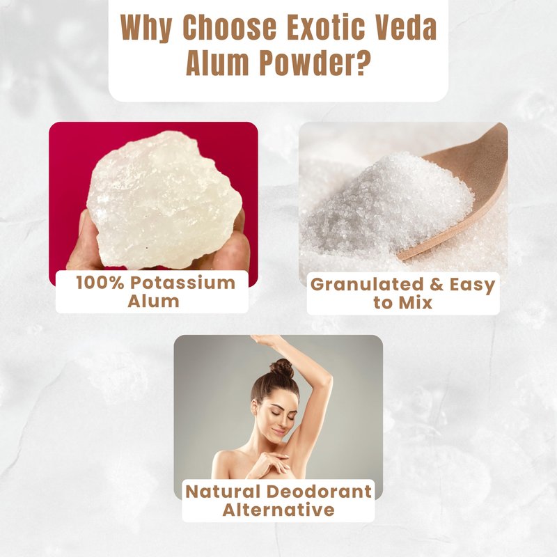 Exotic Veda 100% Pure Potassium Alum Powder(Fitkari)100g | Granulated Aluminium Potassium Sulfate | Natural Deodorant, Water Clarifier & Aftershave | Body Odor & Foot Odor Control, Canker Sores Relief