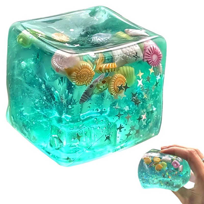 Ice Cube Cube Fidget Toys - Sensory Toys for Kids with Real Sea Shells, Squishy Fidget Toy for Kids & Adults | Non-Toxic Squeeze Ball for Anxiety, Focus & Calm for School, Office