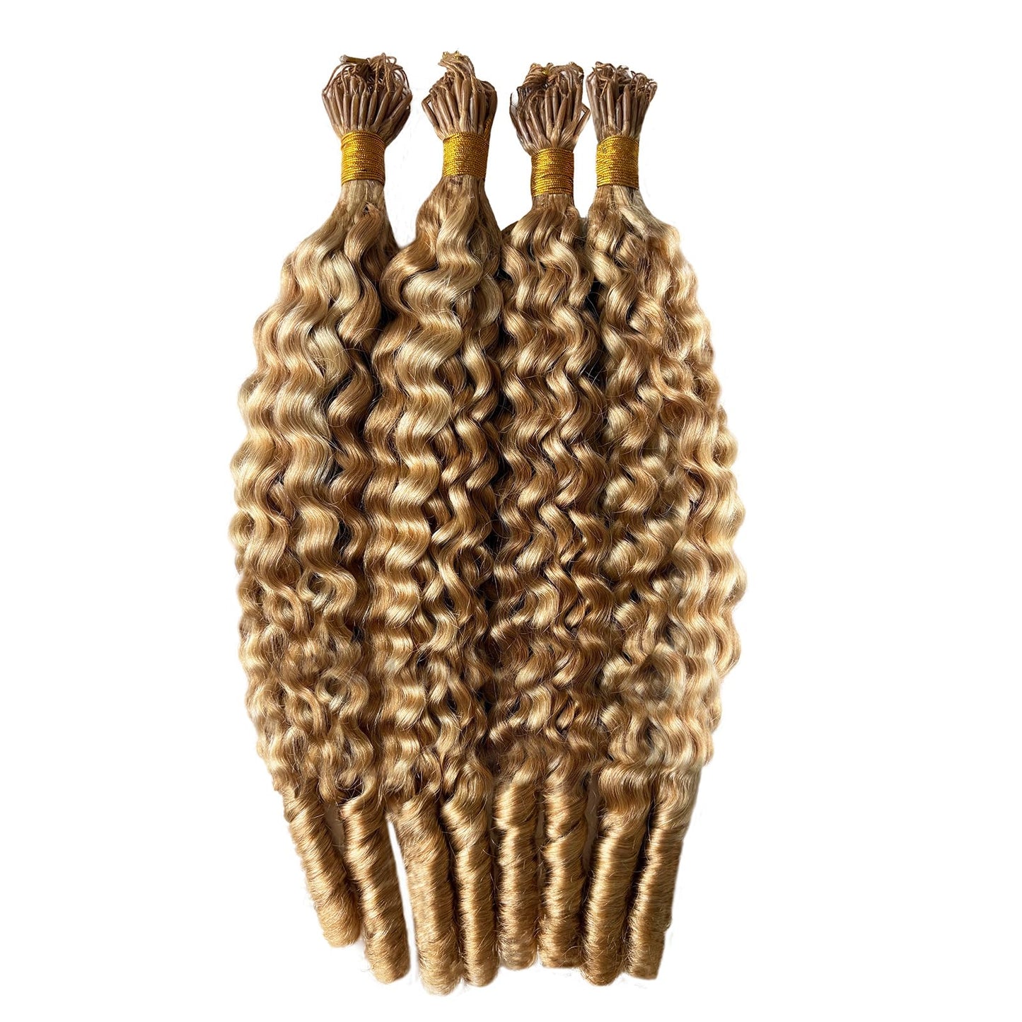Ombre Honey Blonde Feather Crochet Human Hair 14 Inch Crochet Burmese Curly Human Hair Bundles 100g Pre-Separated Crochet Hair for Black Women