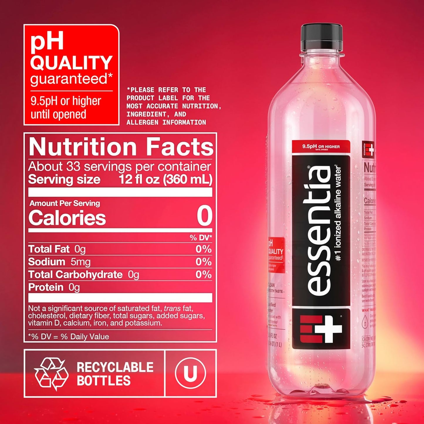 Ionized Alkaline Water - 9.5 pH, 99.9% Pure, 12-Pack Bottles | Refreshing Hydration