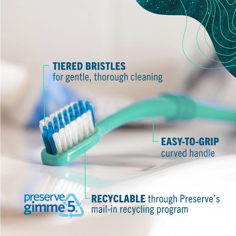 Preserve Ocean Plastic Initiative (POPI) Adult Toothbrush, Made in USA from Recycled Ocean Plastic, Neptune Green, Soft, 1 Count