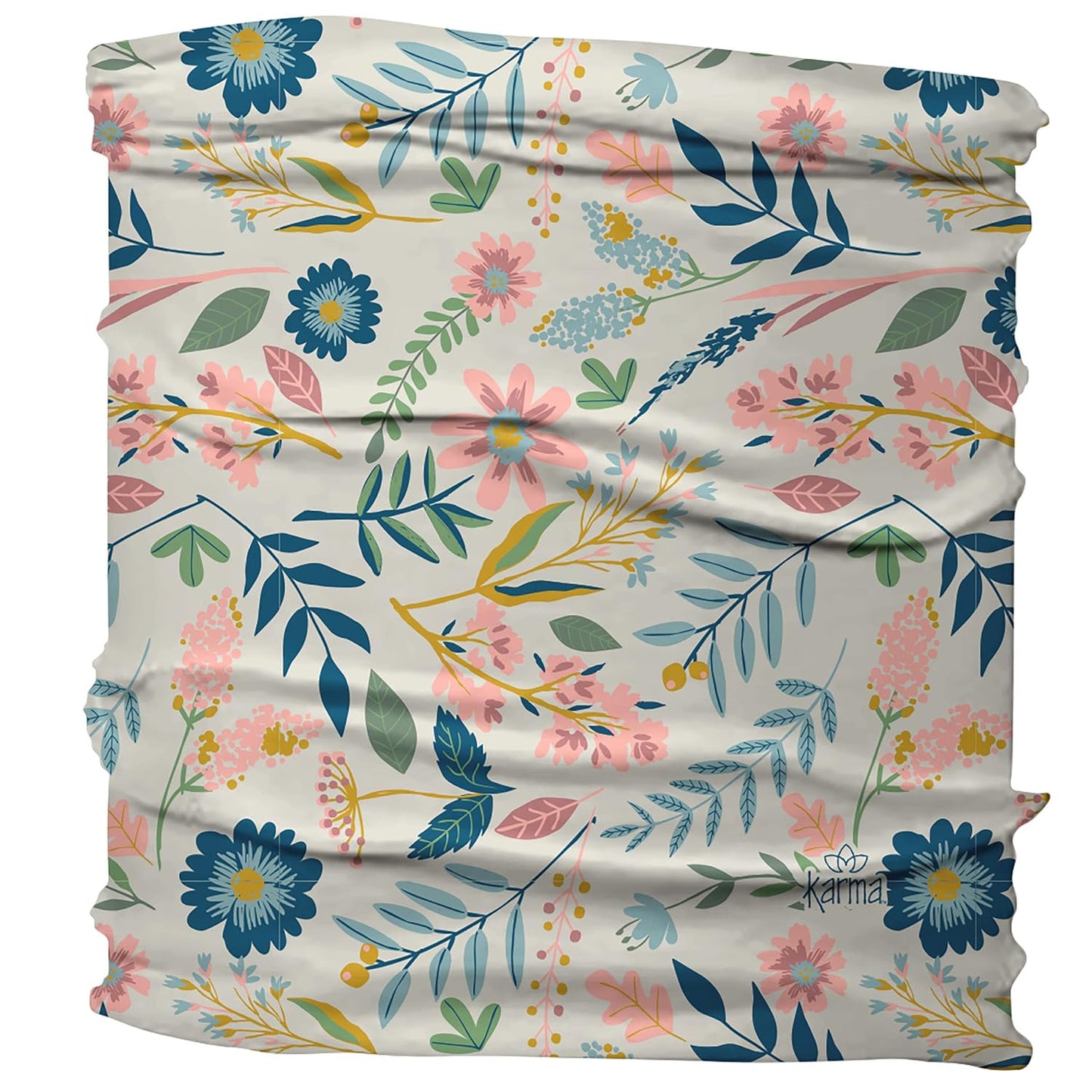 Floral Headband for Women | Stretchy Fabric Hair Scarf - Light Tan & Blue - Medium Size