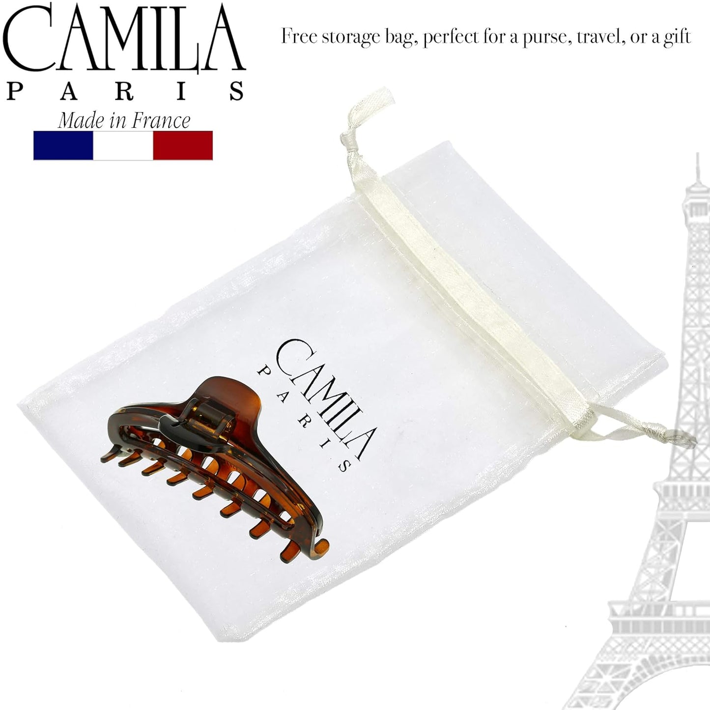 French Hair Clip for Women - Camila Paris CP2370 | Medium Narrow Hair Claw with Strong Hold, Made in France