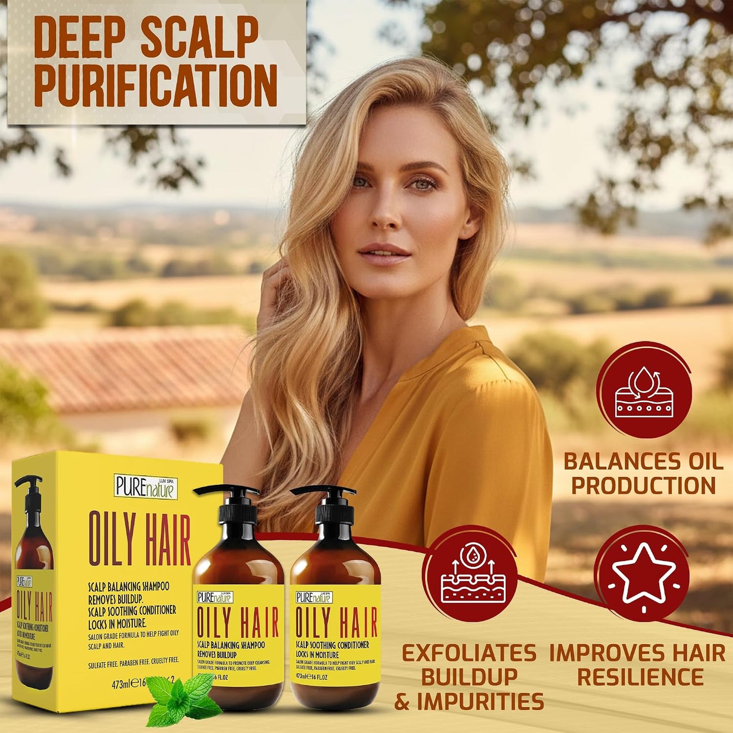 Oily Hair Shampoo and Conditioner Set - Sulfate-Free Moisturizing Formula for Flaky Scalps | 16 Fl Oz (Set of 2)