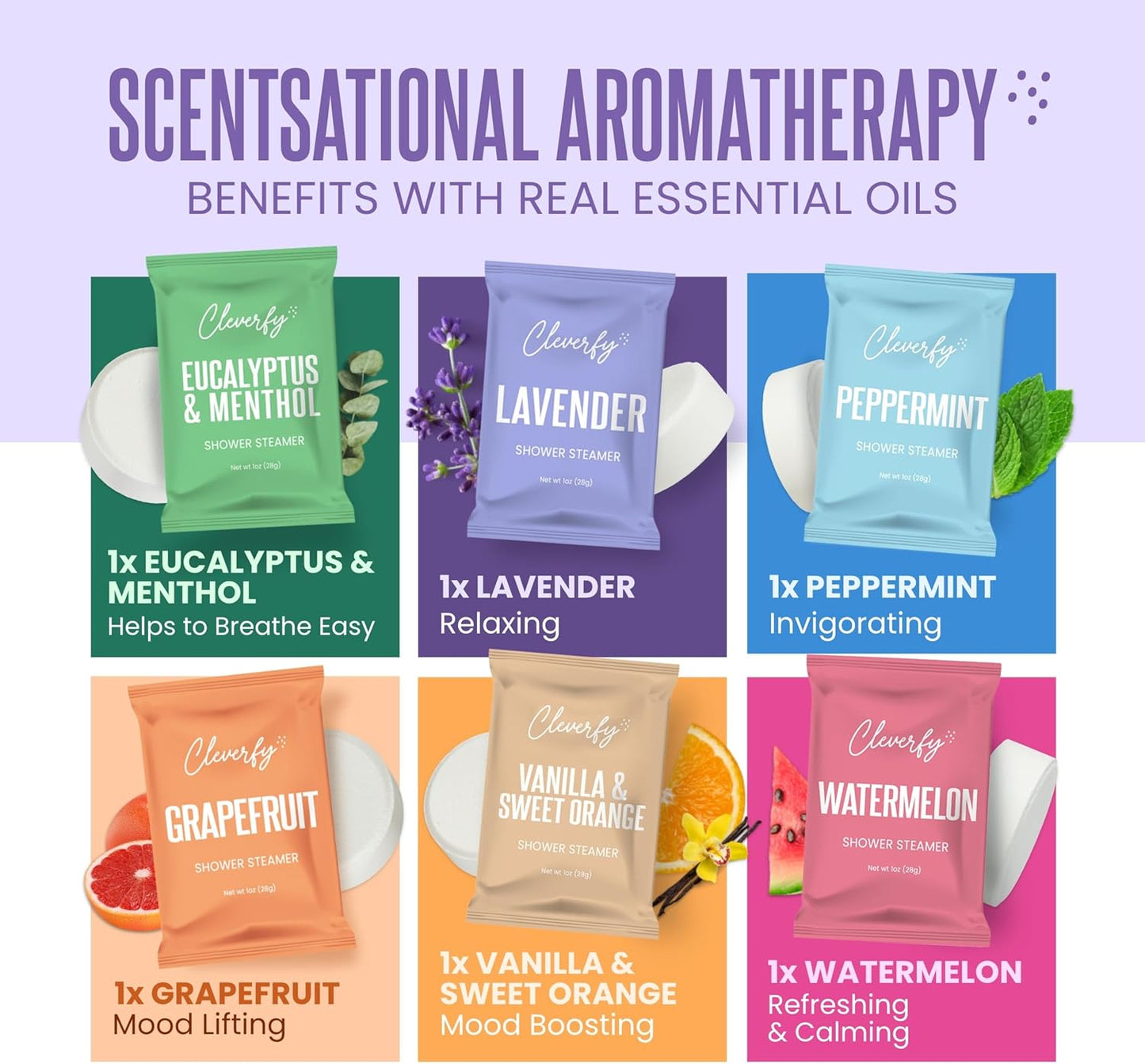 Cleverfy Shower Steamers - Aromatherapy Tablets for Relaxation | Gift Set for Women, Mom, Wife, & Friends - 6 Pack