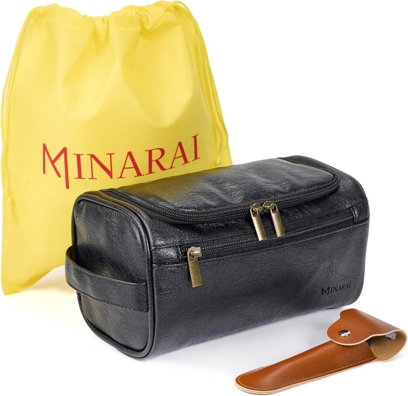 Mens Toiletry Travel Bag - Premium PU Leather Organizer with Razor Case & Dust Bag | Black - Ideal for Travel, Gym, and Everyday Use