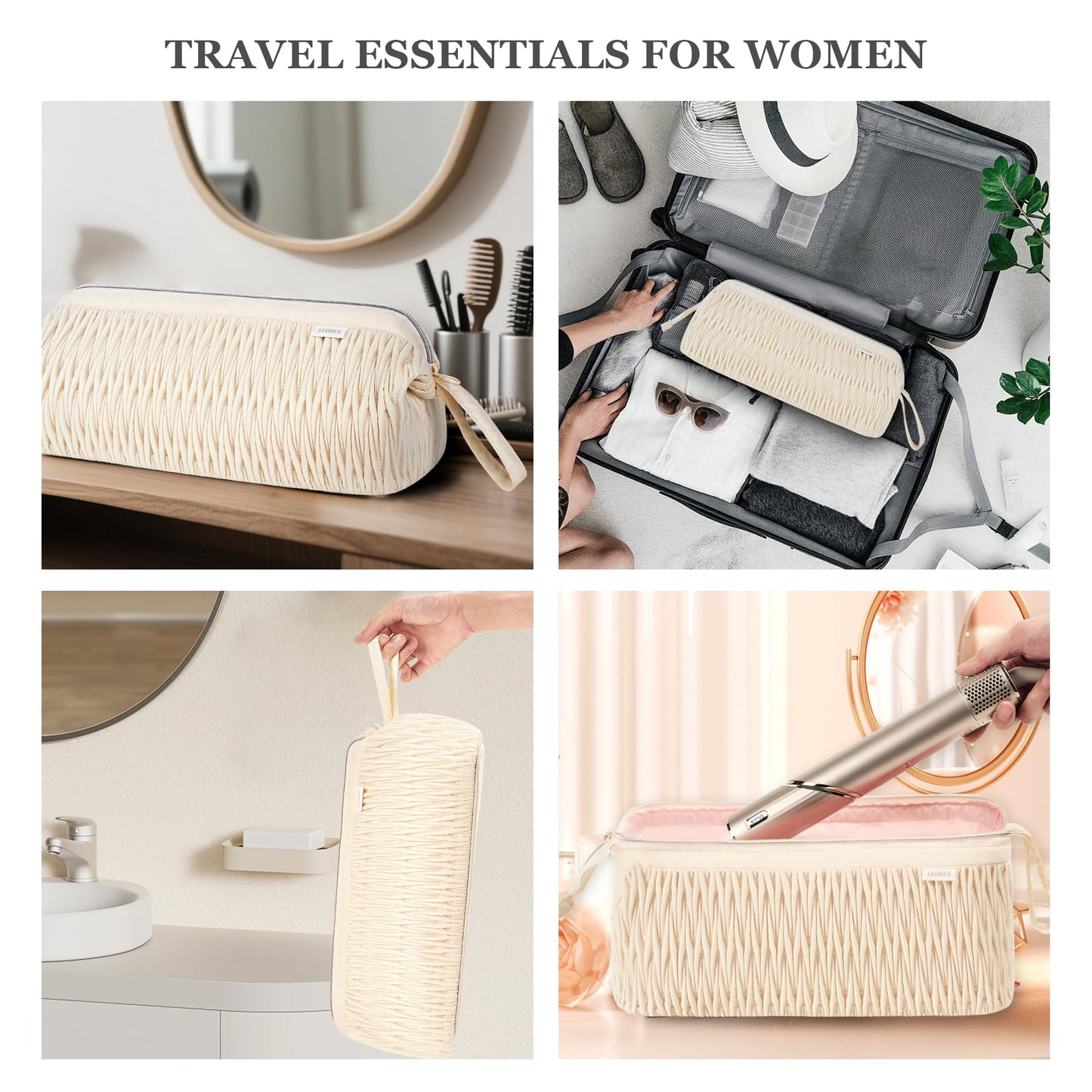 Leudes Dyson Airwrap Travel Case for Shark Hair Dryer Airstraight Flex Style Hair Attachment Tool Organizer Accessories Air Wrap Flat Curling Iron Carrying Case (Beige)