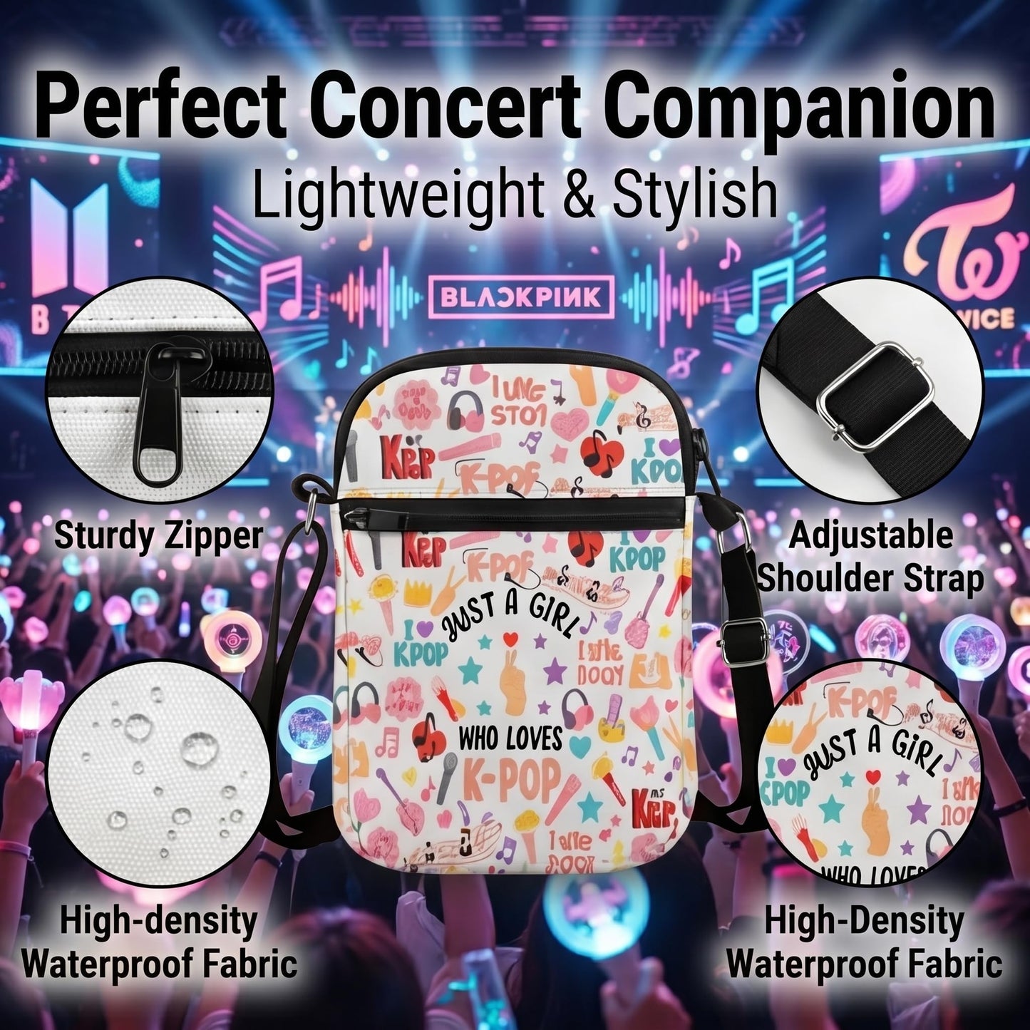 K-Pop Gift Set for Girls - 4-in-1 Bundle Includes 20oz Vacuum Insulated Tumbler, Crossbody Phone Bag, Makeup Pouch, and Aesthetic Cotton Socks - Trendy Korean Idol Style Merchandise Fans Gifts Bundle
