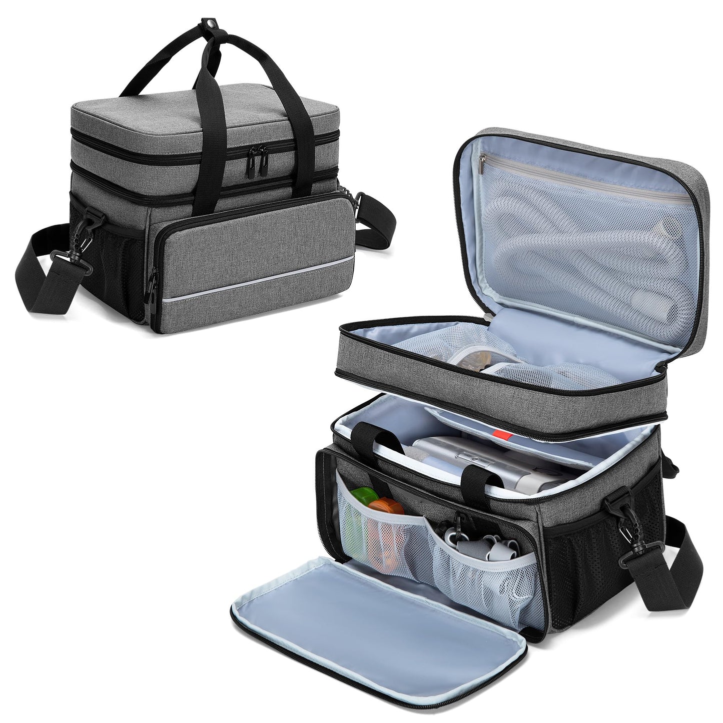 CURMIO CPAP Travel Bag Storage Case Compatible with ResMed AirSense 11, AirSense 10, AirSense 10 Elite, AirStart 10, Philips Dreamstation, 3B Medical Luna G3, and XT Fit, Gray (Patented Design)
