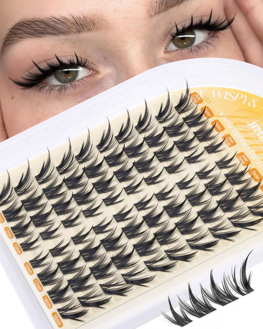 JIMIRE Manga Lash Clusters Wispy Eyelash Clusters Fox Eye Look Natural Cluster Eyelash Extensions 10-16MM Pre-Mapped Clean Baddie Girl Lashes Extensions Anime Individual Cluster Lashes