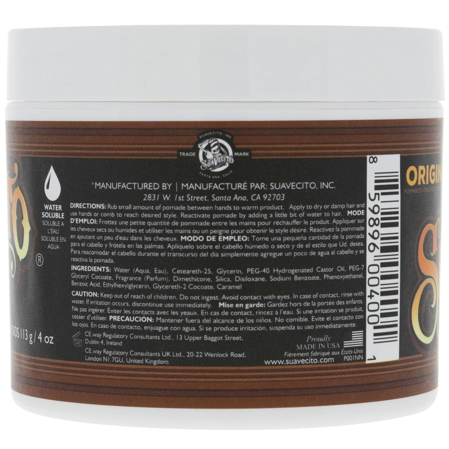 Suavecito Pomade Original Hold - Medium Shine Water-Based Hair Gel | 4 oz, Flake-Free, Easy to Wash Out