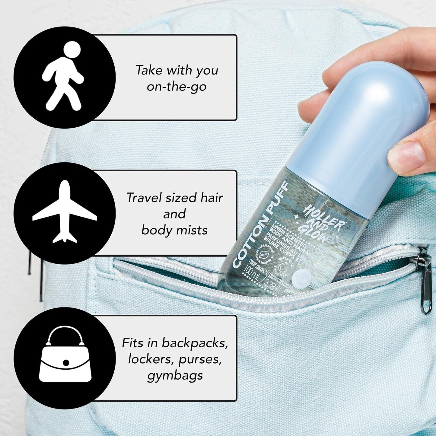 Mood Boosting Cotton Puff Body & Hair Mist - Fresh Linen Scent | 3.38 Fl Oz, Long-Lasting Fragrance for Teens