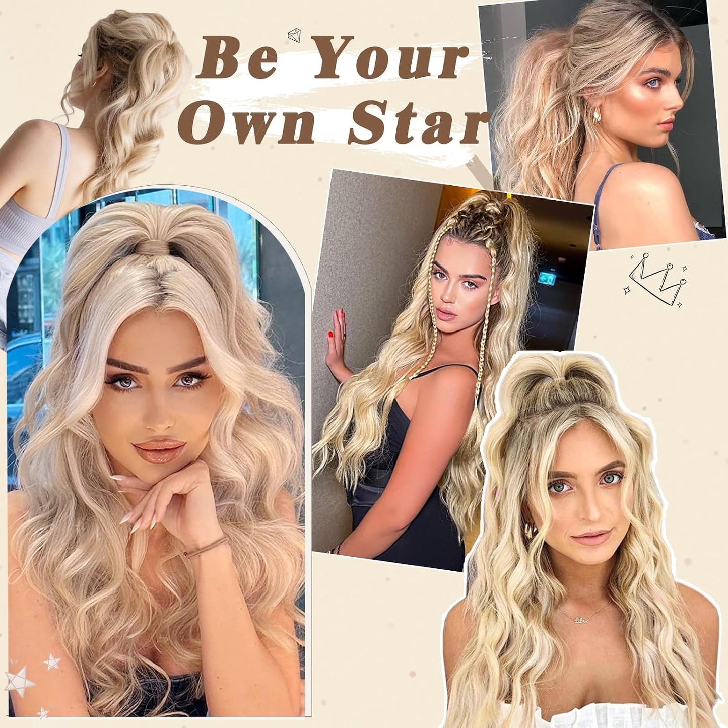 Short Wavy Drawstring Ponytail - 16 Inch Synthetic Clip-In Hair Extensions | Ash Brown Mix