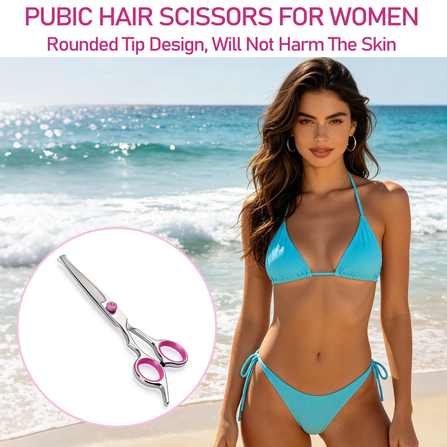 XTSWFC Pubic hair scissors for women, Round-Tip Scissors & Bikini Trimmer Safety Groomer For Sensitive Areas, Stainless Steel trimming scissors for pubic hair, Ergonomic Grip