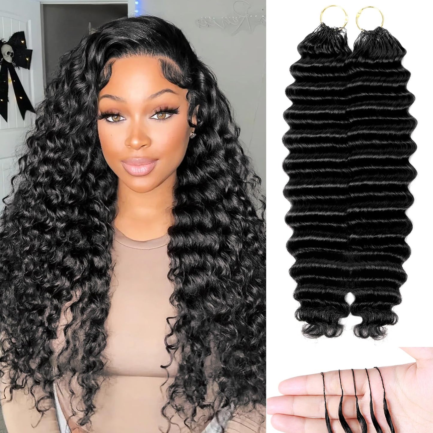 Human Crochet Hair for Black Women - 20 Inch Deep Wave Extensions | Soft & Lightweight Natural Black, 50 Strands