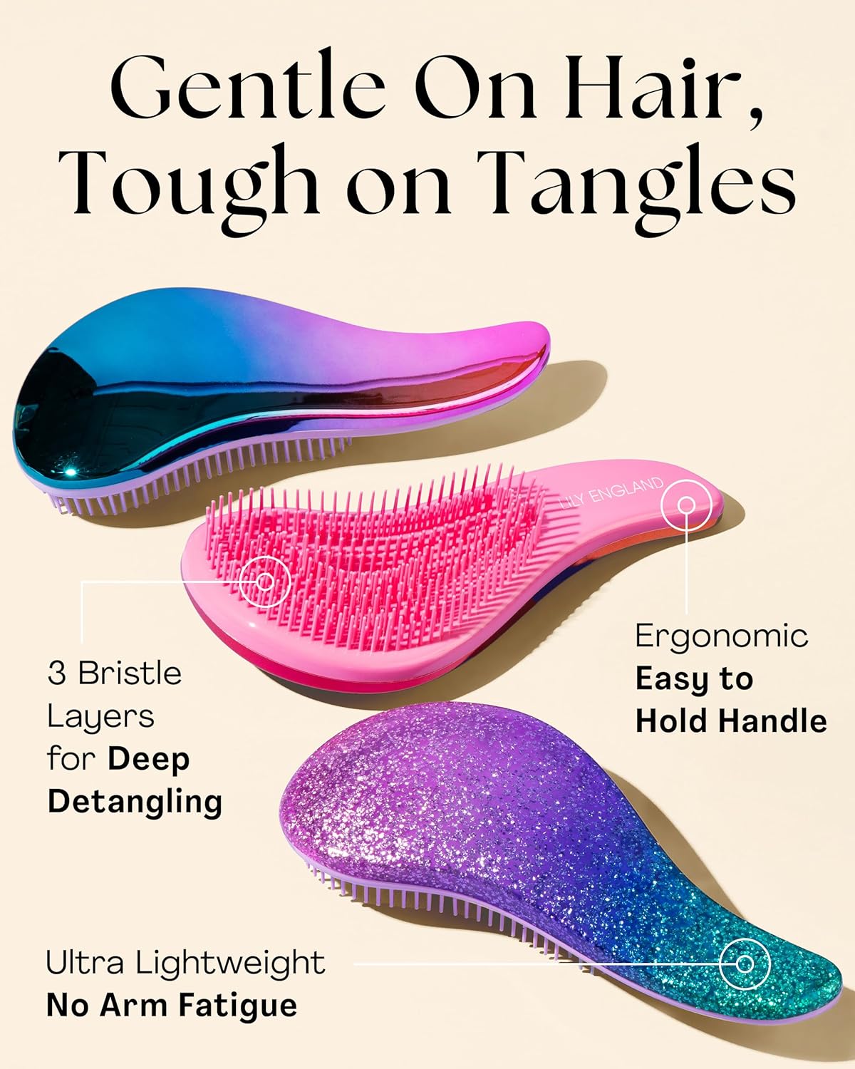 Gentle Detangler Hair Brush for Curly & Thick Hair - Flexible Bristles for Wet & Dry Use | Rose Gold