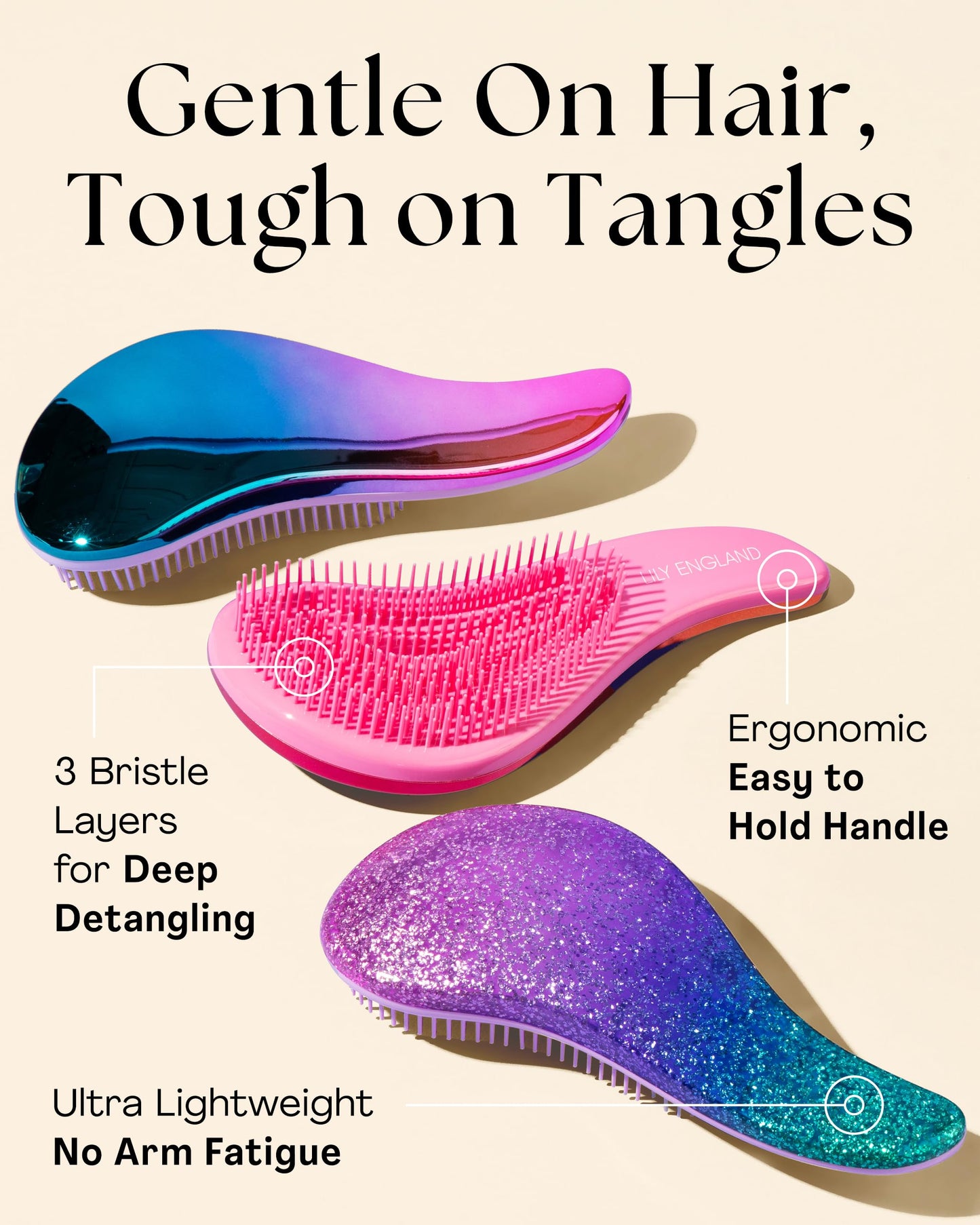 Lily England Teen Girl Gifts Trendy Stuff - Gentle Detangler Hair Brush for Curly, Thick, Straight & Natural Hair - Attractive Gift for Teen Girls with Flexible Bristles for Wet & Dry Hair, Rose-Gold