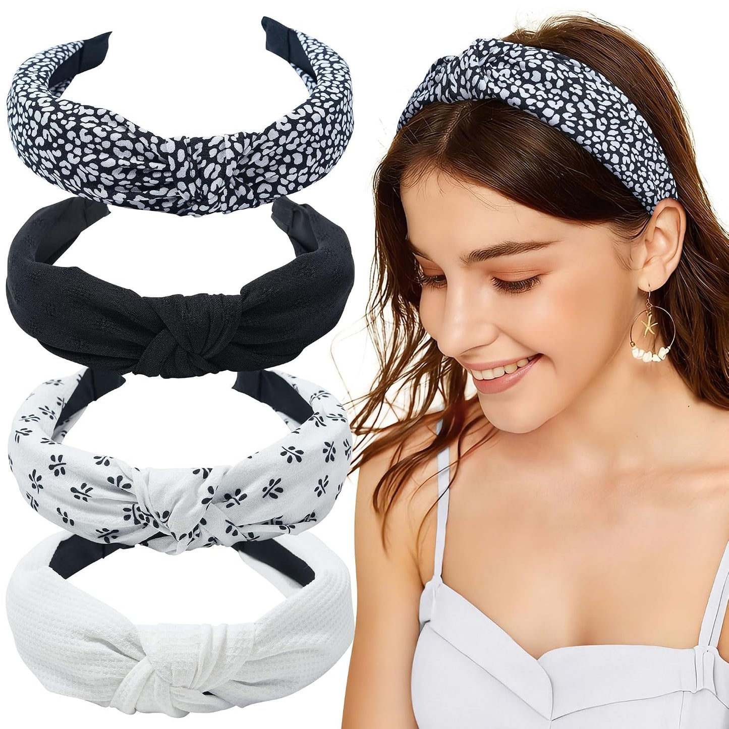 Knotted Headbands for Women - Non-Slip Top Knot Turban Hair Wraps | Comfortable Yoga Hair Accessories (Neutral Mix)
