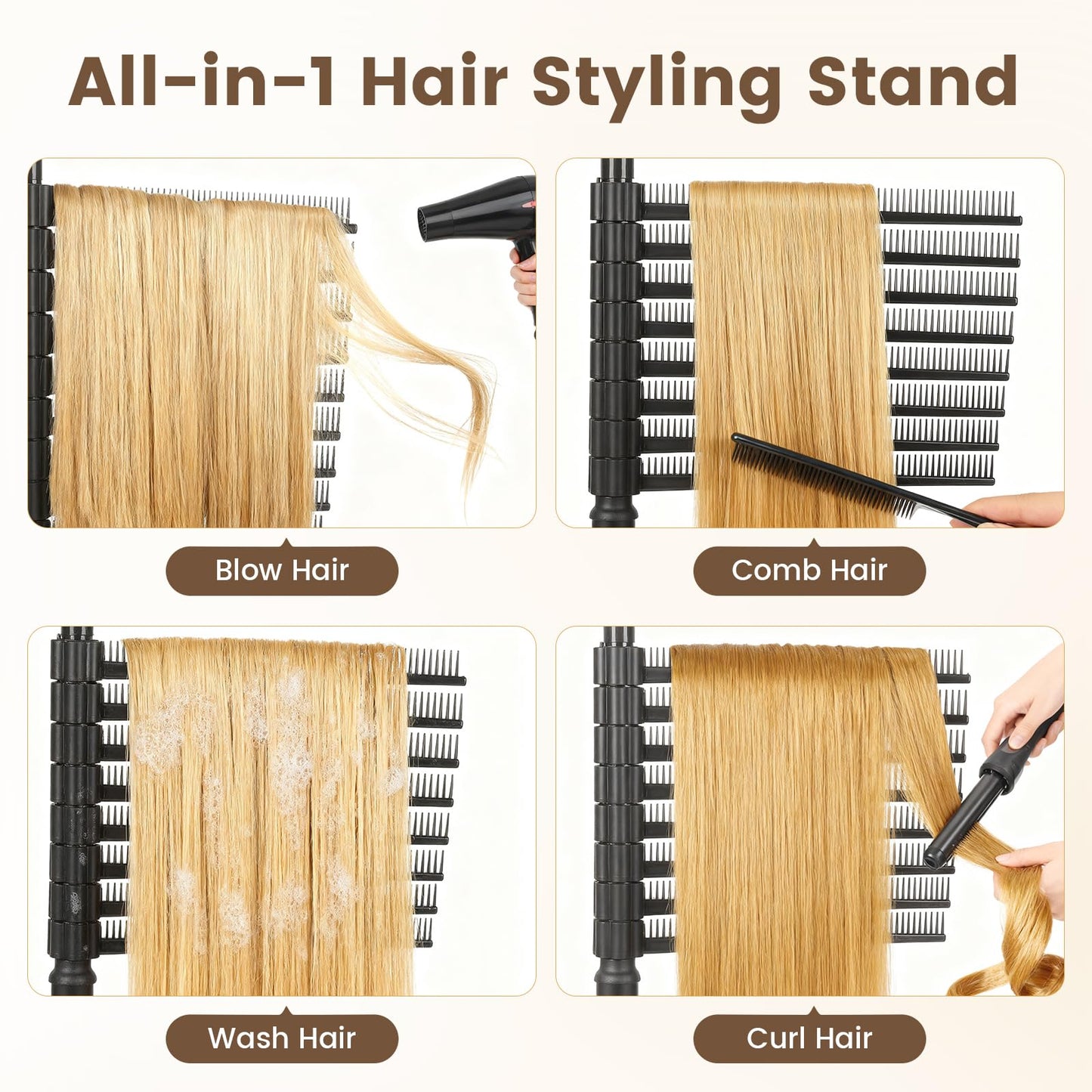 Braiding Hair Rack 216 Pegs, 360° Rotatable Hair Braiding Stand with Wheels, Movable Hair Extension Holder for Hair Stylists, Braiders, Home, Salon, Beauty School, Hair Separator for Braiding