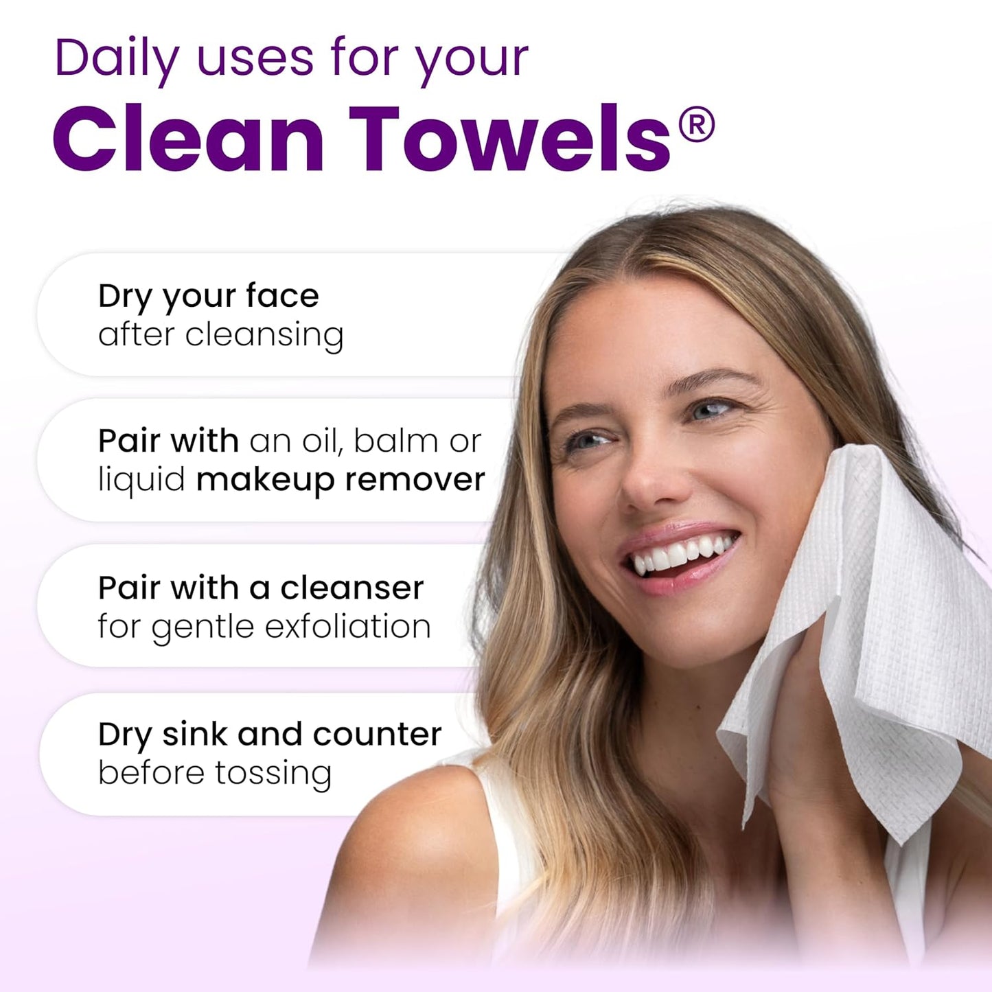 CLEAN SKIN CLUB Healthy Aging Clean Towels® | XL Disposable Face Towels - Reduces Fine Lines & Wrinkles (50 Count)