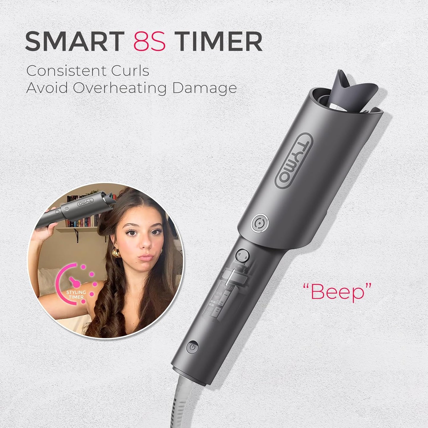 Tymo Automatic Rotating Curling Iron - 1-Inch Beach Waves Curling Wand | Dual Voltage, Lightweight & Ionic Ceramic Coating