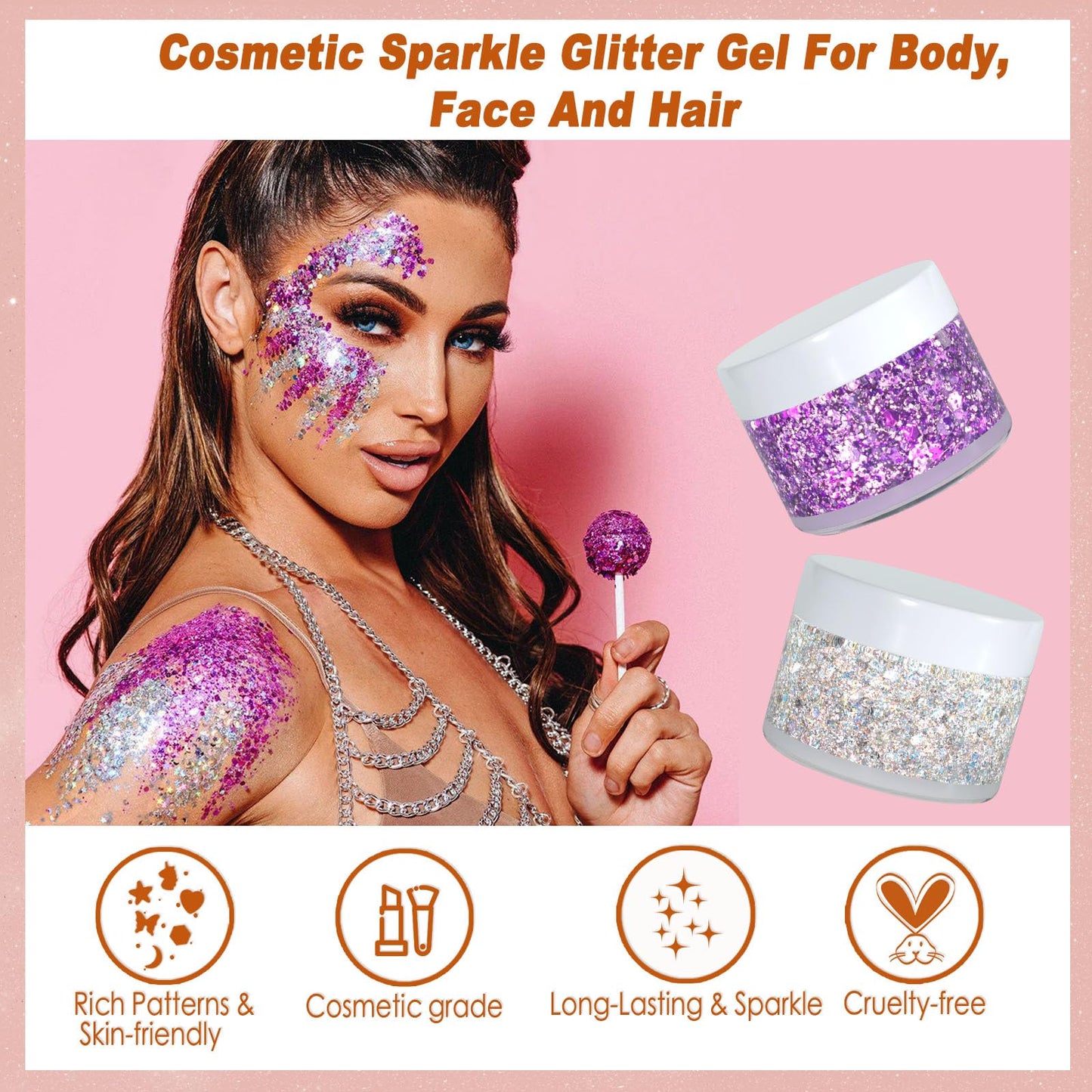 Boko 50ML Body Glitter Gel, Red White Blue 4th of July Chunky Glitter for Face Hair Body Makeup, Patriotic Glitter for USA Independence Day Memorial Day Veterans Day Flag Party Rave Accessories