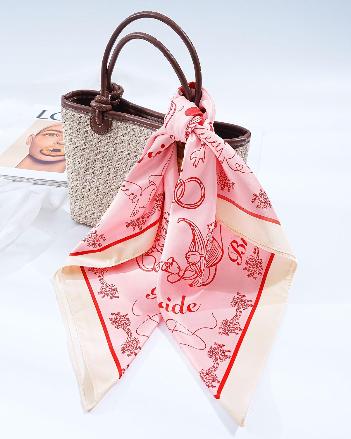 Bride Head Scarf - Bachelorette Party Bandana | 27.5" Square Satin Handkerchief for Weddings & Events