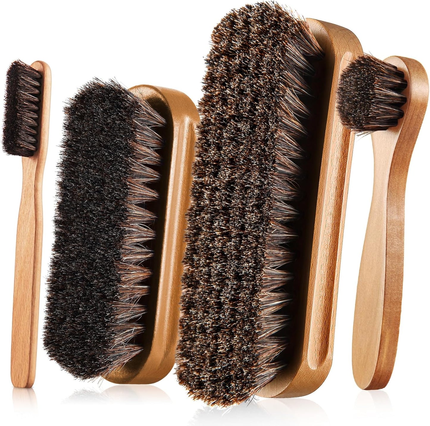 Horsehair Shoe Brush Kit - 4 Pcs Leather & Suede Cleaning Brushes with Microfiber Gloves | Shoe Care Essentials