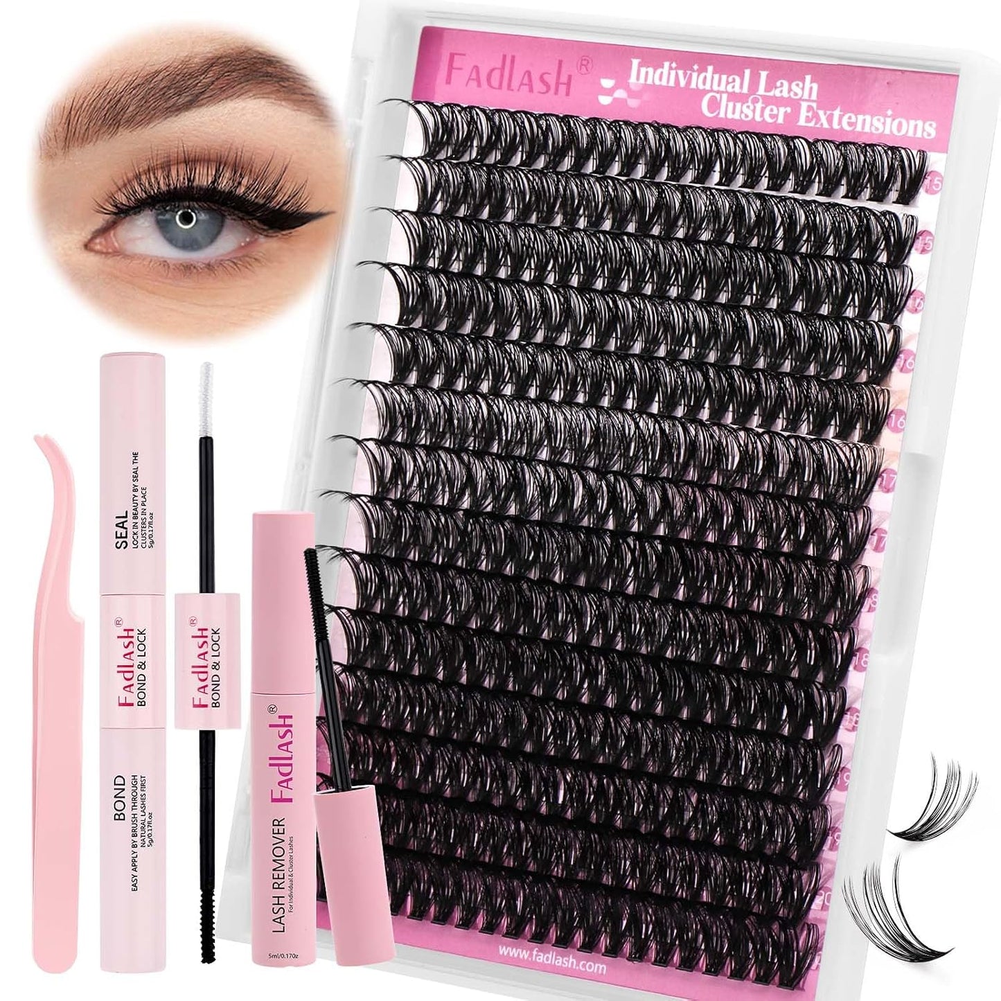 FADLASH Natural Eyelash Clusters - Fluffy 100D/200D Extensions | DIY Home Use, 8-16mm D Curl, 2 Pack