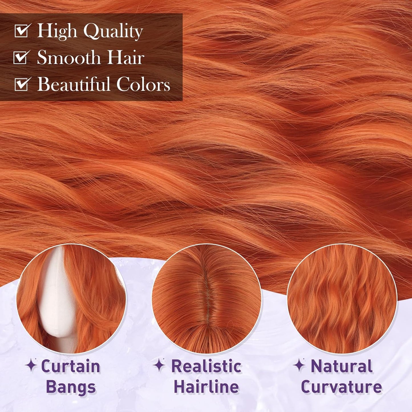 Red Auburn Wigs for Women - Long Wavy Synthetic Hair Wig with Curtain Bangs | 26 Inch Natural Look for Daily Wear & Cosplay