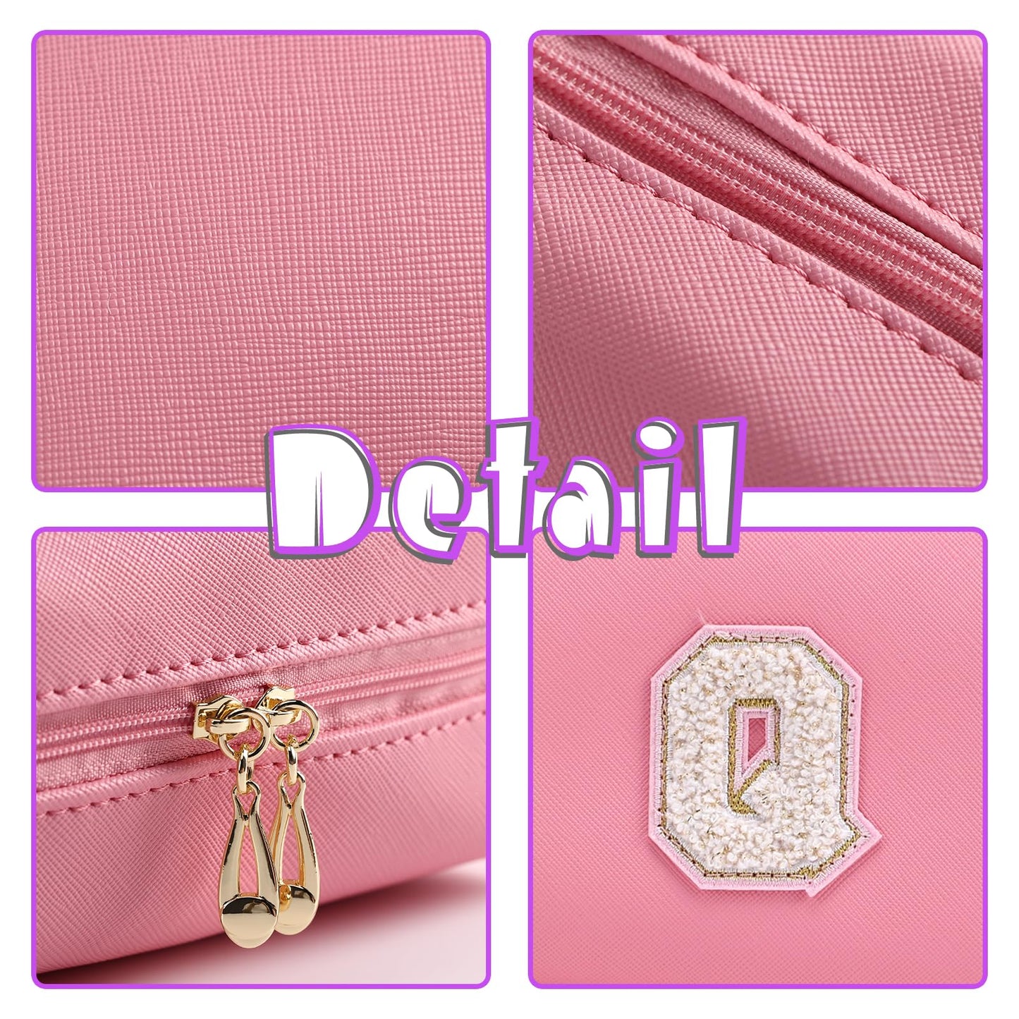 Hbhpov Personalized Initial Letter Makeup Bag Organizer,Waterproof PU Leather Letter Zipper Cosmetic Pouch Bag Travel Portable Toiletry Bag,Gift Ideal for Teen Girls Women Birthday Friend Mom