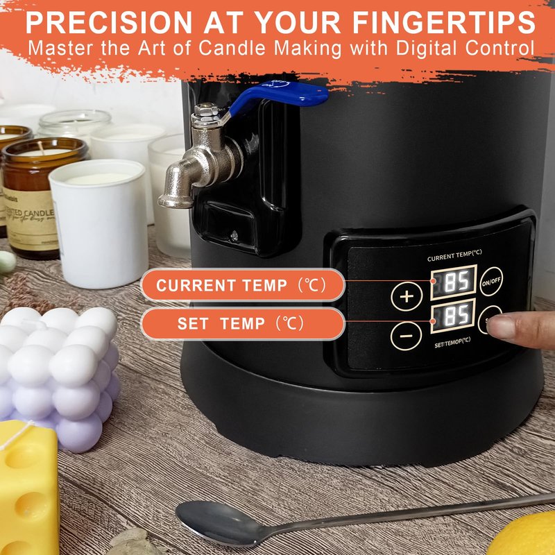 Leerie 12Lbs Digital Wax Melter for Candle Making - D6 Candle Wax Melting Pot with Accurate Temperature Control & Heating Core Brass Spout for DIY Home Business Candle Maker