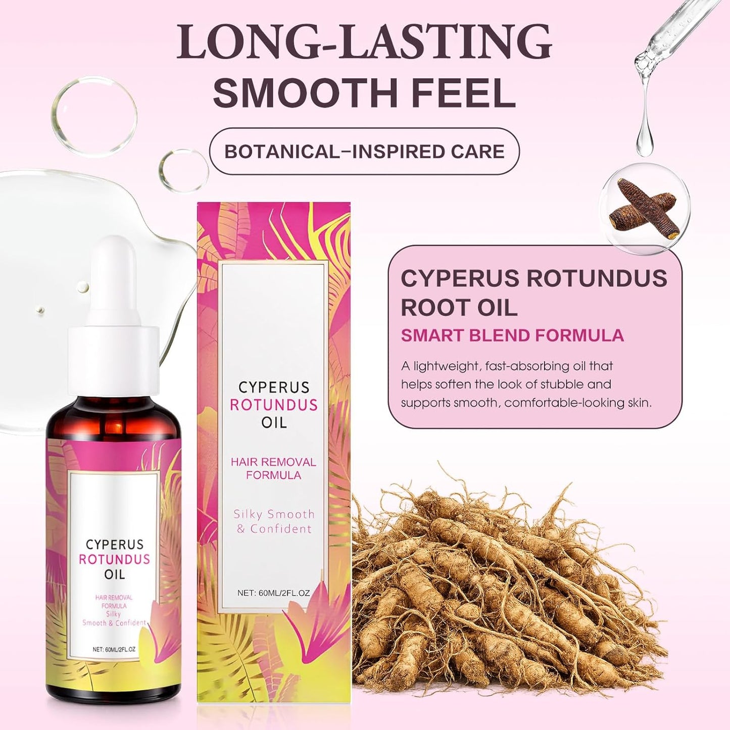 Cyperus Rotundus Oil for Hair Removal - 60ml Natural Moisturizing & Soothing Oil with Jojoba & Tea Tree for All Skin Types