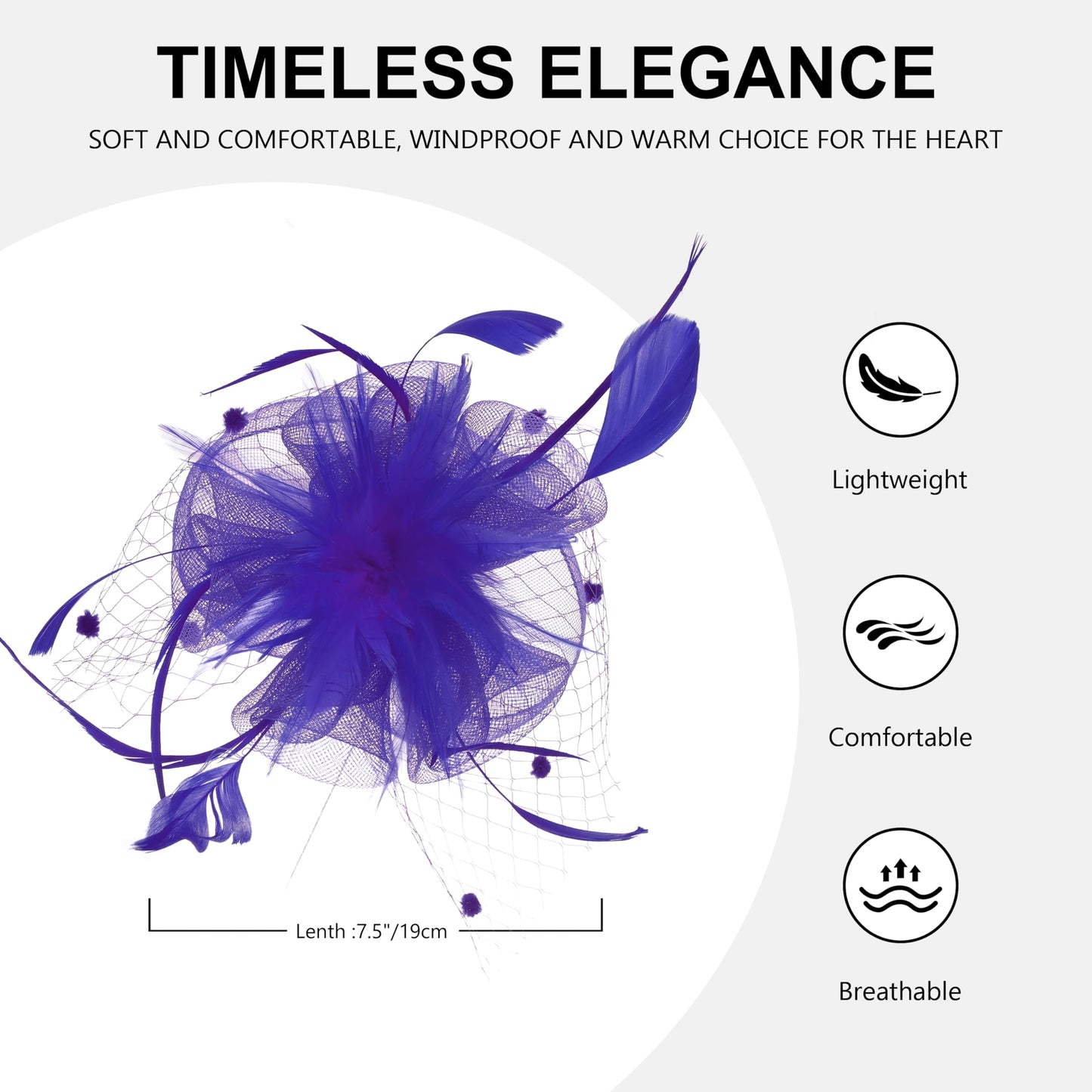 Women Fascinators Hat with Feathers Pearls for Tea Party Weddings Derby Headwear(Purple)