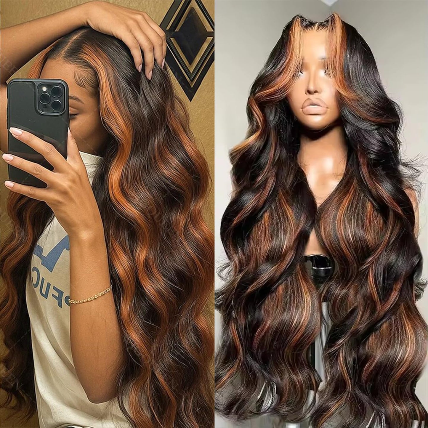 30 Inch Body Wave Lace Front Wig - Glueless Pre-Cut Highlight Ombre 1B/30 | 220% Density for Women