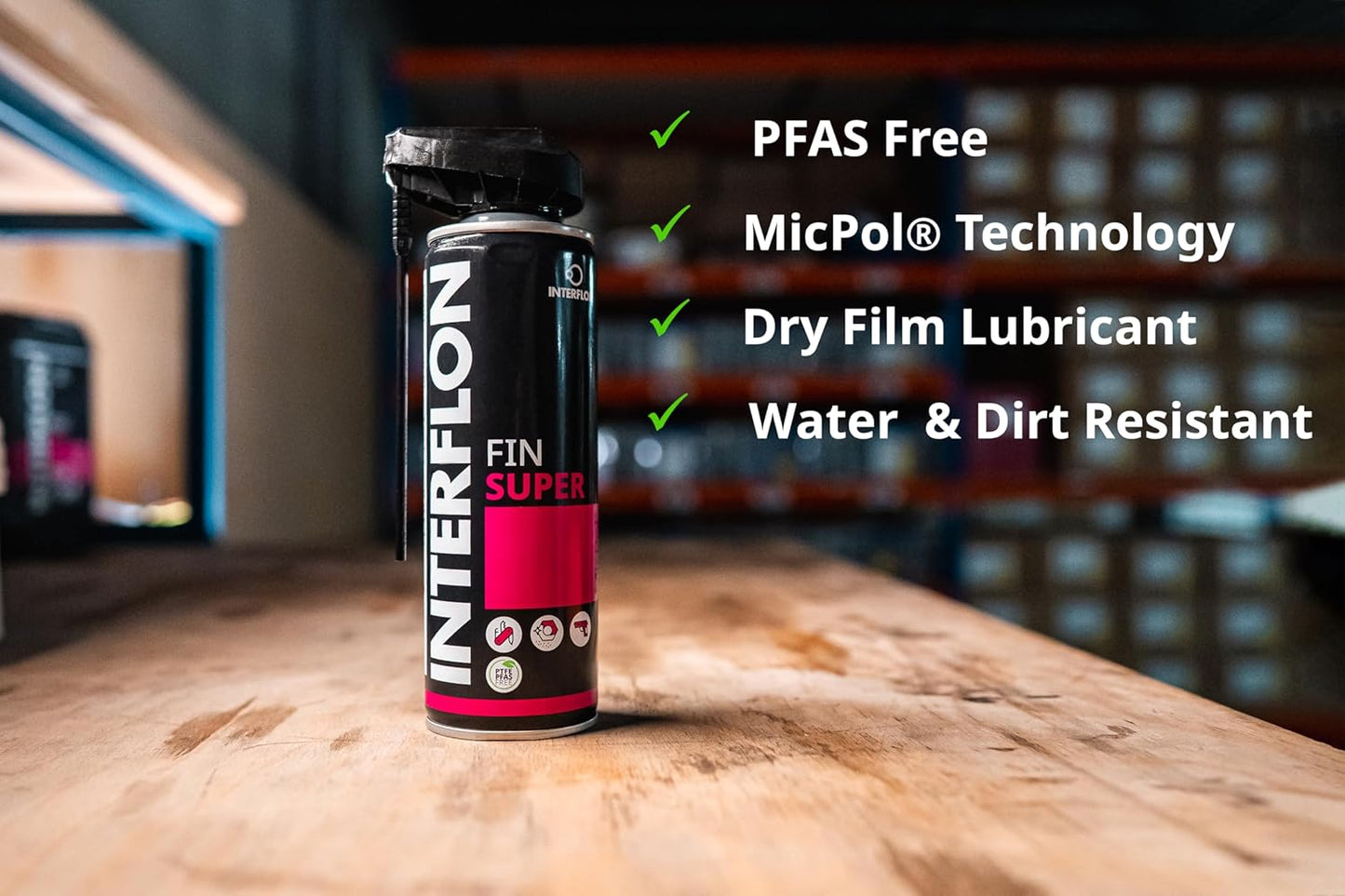 Interflon Fin Super Industrial Oil | Teflon-Free Lubricant Spray for Chains - 300ml Aerosol, Penetrating Dry Film