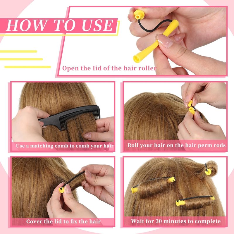 200 Pcs Perm Rods for Natural Hair - No-Heat Small Curling Rods | Yellow 0.28 Inch Hair Rollers for DIY Styling