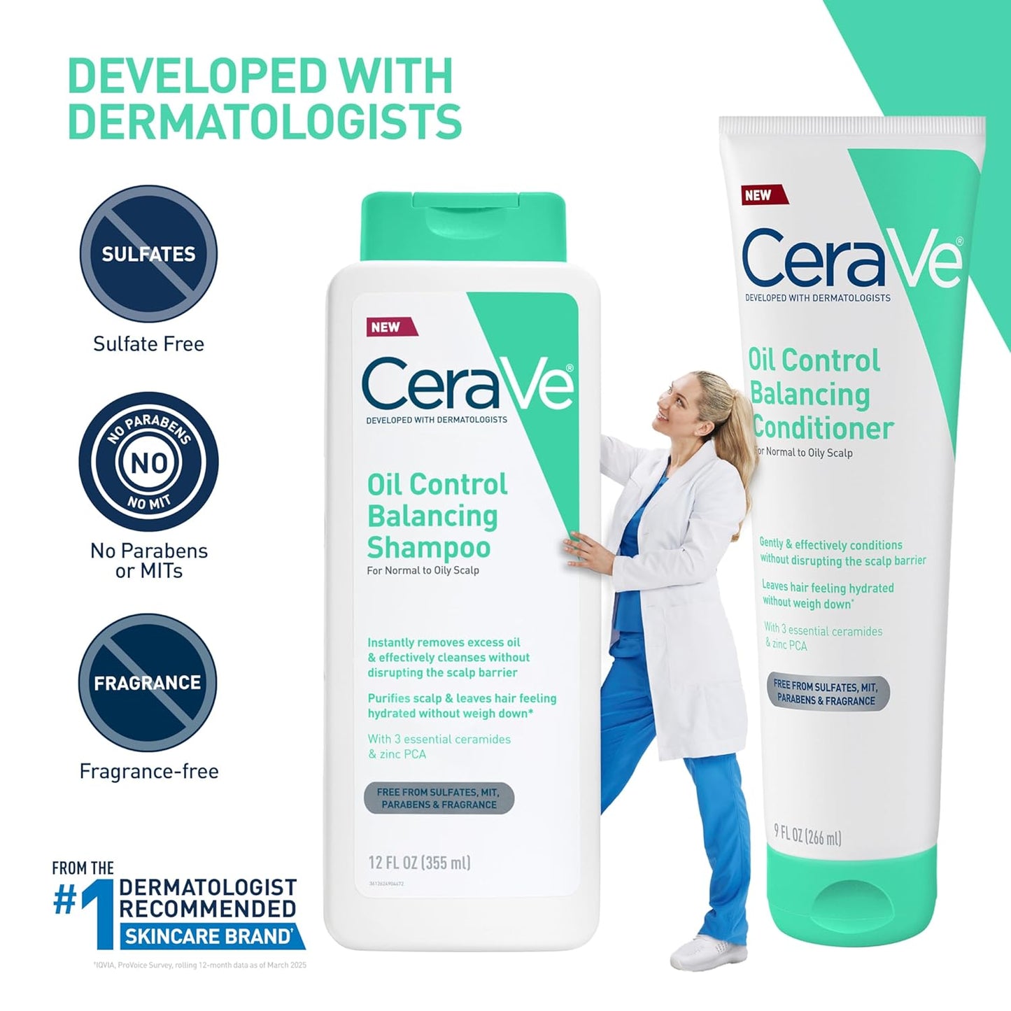CeraVe Balancing Shampoo - Oil Control & Hydration with Ceramides | 12 oz, Sulfate-Free, Color Safe