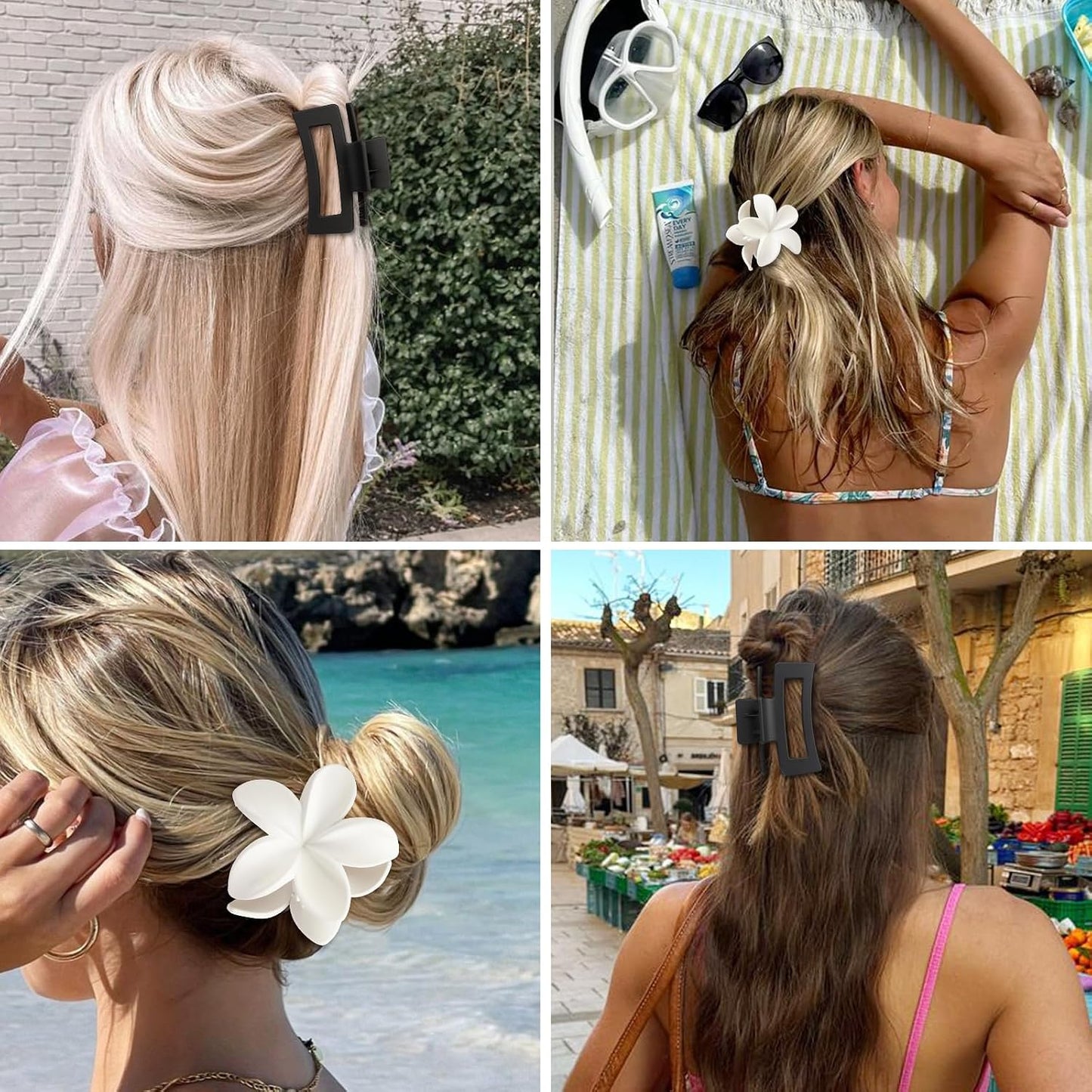 Flower Hair Clips - 6 PCS Hawaiian Hibiscus & Plumeria Claw Clips for Thick or Thin Hair | Stylish Accessories for Women