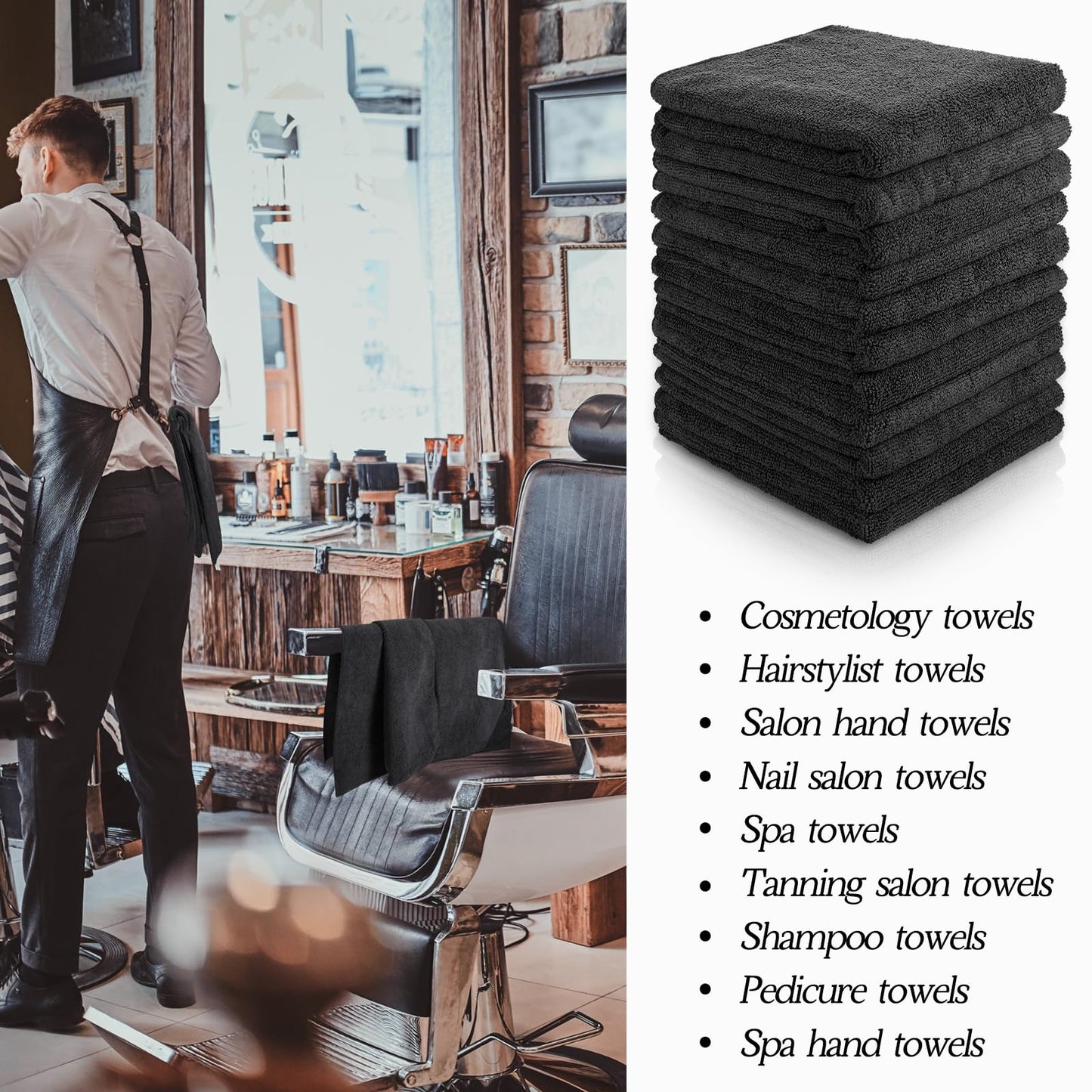 Shimeyao 26 Pcs Salon Bleach Proof Towels Highly Absorbent Hair Towels Hand Facial Cloths Bleach Resistant for Salon Barber Spa Beauty Bath Hair Stylist(Black,18 x 30 Inch,Classic)