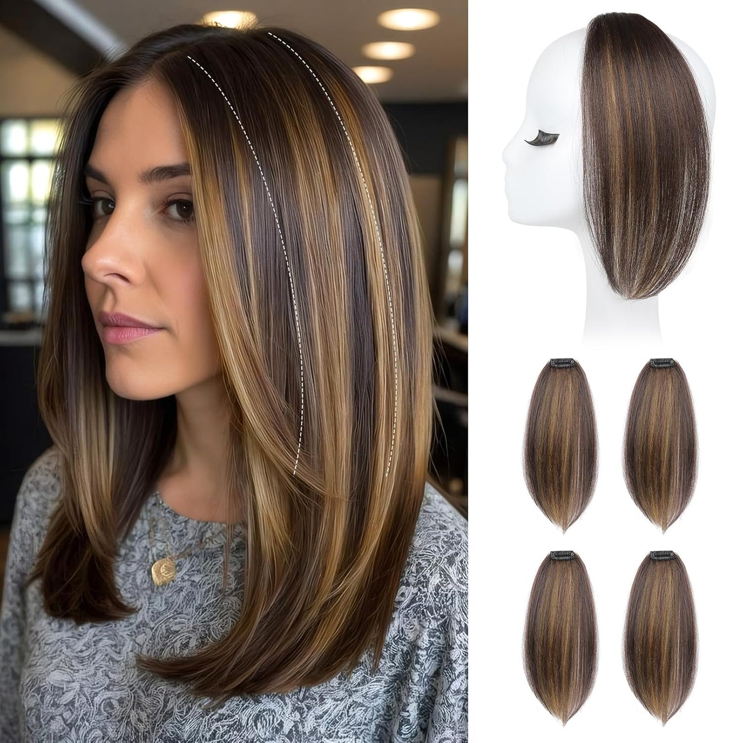 Clip In Hair Volumizer - 12 Inch Thick Hairpieces for Extra Volume | Off Black, 2PCS
