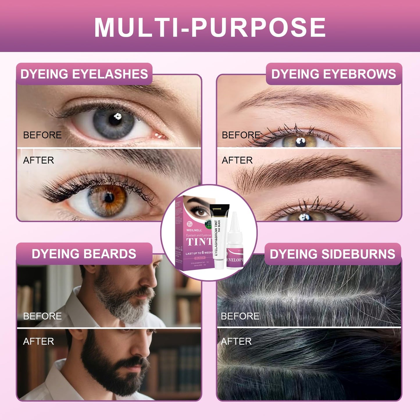 WEILNELL Eyelash & Eyebrow Color Kit, Professional Instant Black Lash & Brow Color Kit, Eye Lash & Eye brow Coloring Set with Natural Bushy Results, Easy to Use & Salon at Home 7ml (Black)