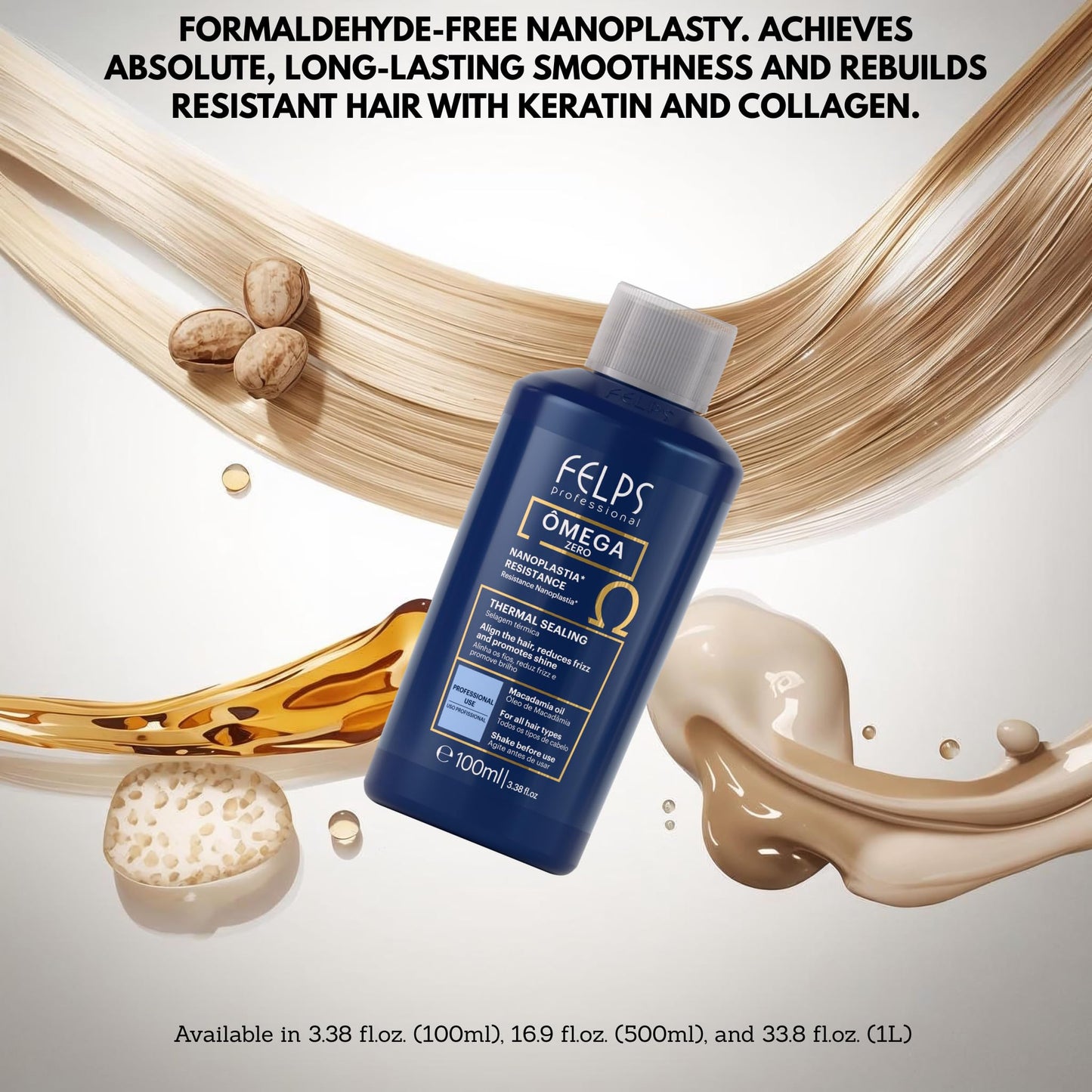Felps Professional Omega Zero Resistance Nanoplastia Treatment, Zero Formaldehyde Hair Straightening, with Macadamia Oil, 3.38 fl.oz Mini (2, Two, 6.76fl.oz)