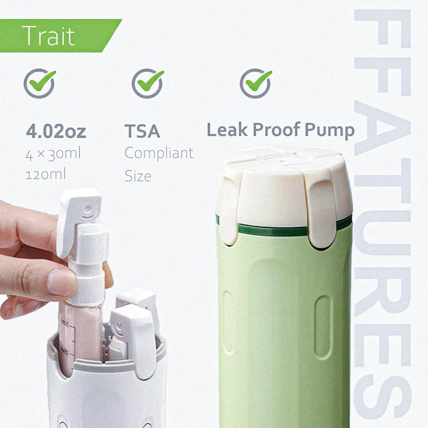 Travel Dispenser Bottles - 4 in 1 Refillable Leak-Proof Containers | TSA Compliant Toiletry Organizer (Green)