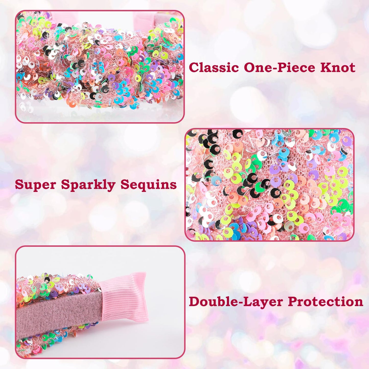 CTZENWAY Sequin Knotted Headband for Women, Sparkly Knotted Wide Hair Bands for Girls, Glitter Fashion Iridescent Headbands Hair Accessories Fancy Outfits for Party Birthday Prom (Rainbow)