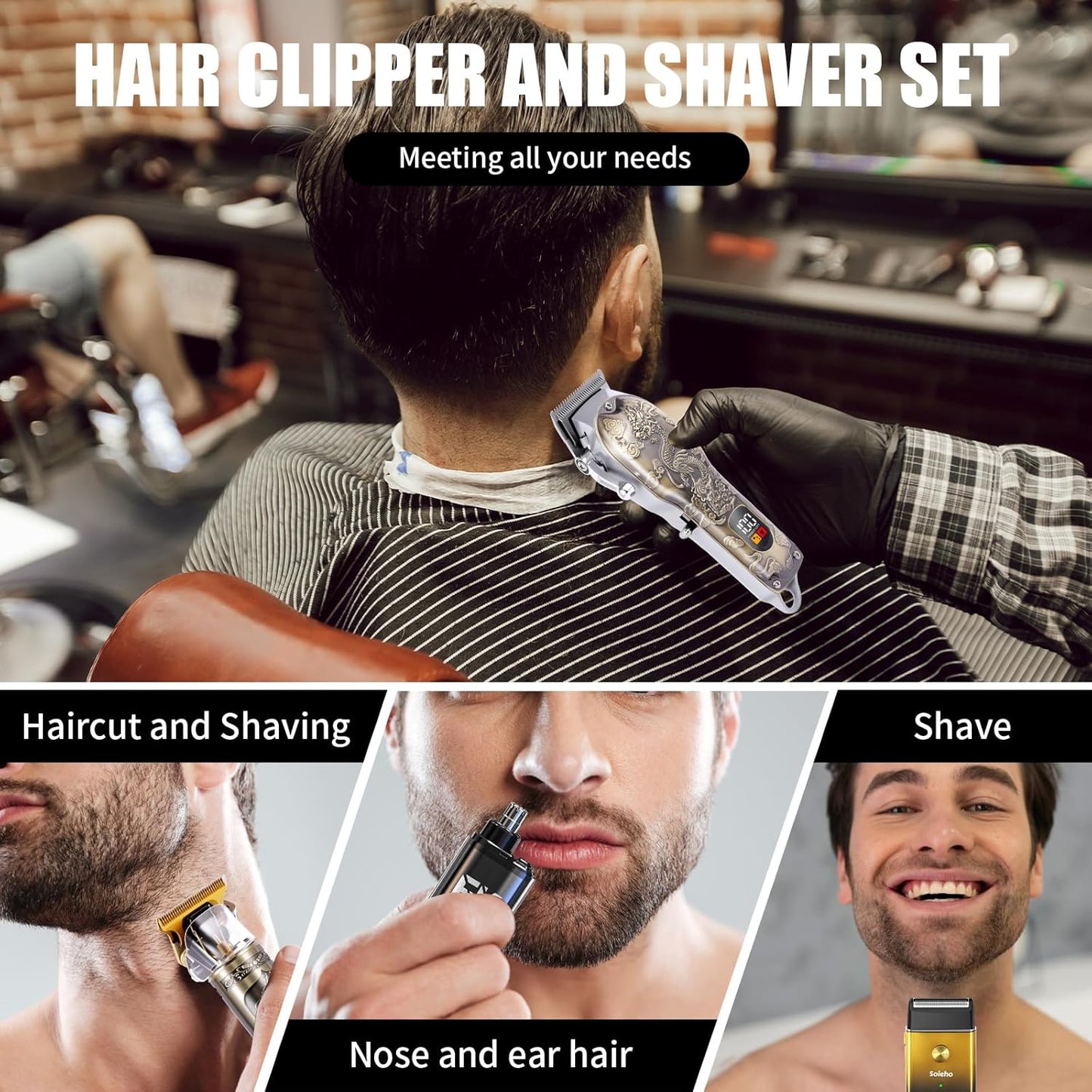 Professional Hair Clipper Set for Men - Cordless T-Shaped Beard & Nose Hair Trimmer | Electric Shaver Kit