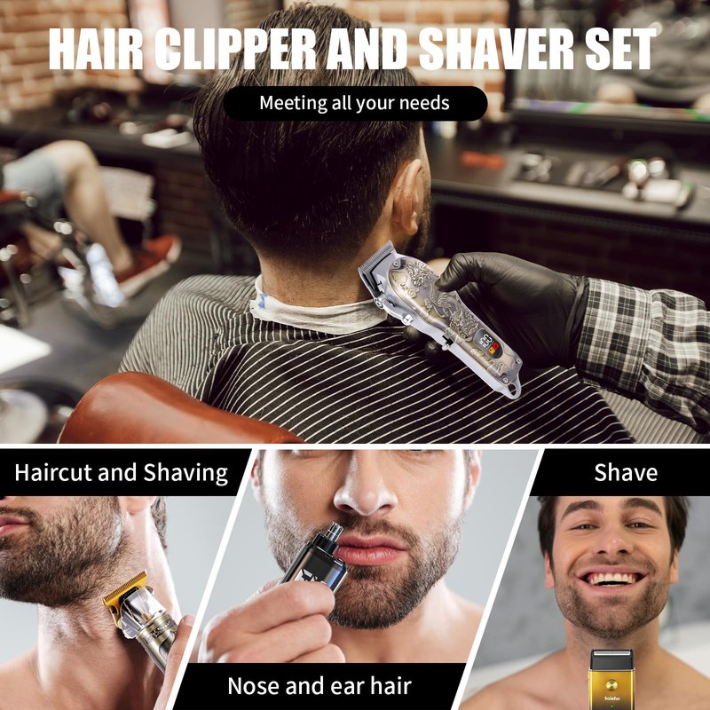 soieho Hair Clipper for Men Set Cordless Electric Hair Clipper T-Shaped Beard Trimmer Nose Hair Trimmer Electric Shaver Professional Haircutting and Beauty Kit